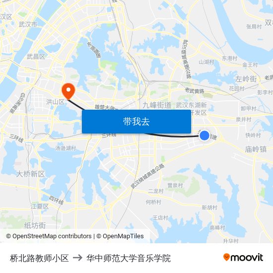 桥北路教师小区 to 华中师范大学音乐学院 map