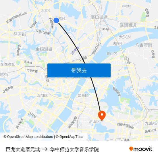 巨龙大道磨元城 to 华中师范大学音乐学院 map