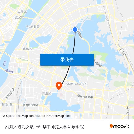 沿湖大道九女墩 to 华中师范大学音乐学院 map