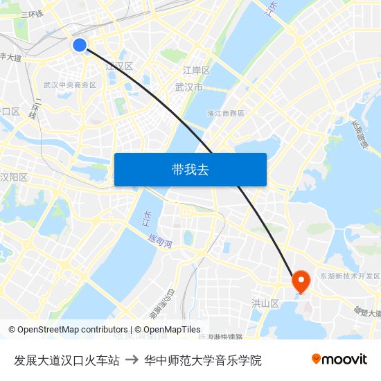 发展大道汉口火车站 to 华中师范大学音乐学院 map