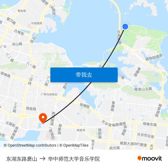 东湖东路磨山 to 华中师范大学音乐学院 map