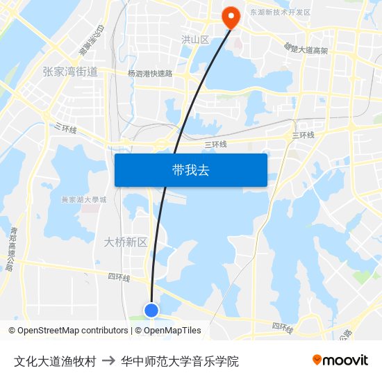 文化大道渔牧村 to 华中师范大学音乐学院 map