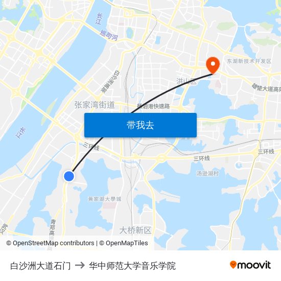 白沙洲大道石门 to 华中师范大学音乐学院 map