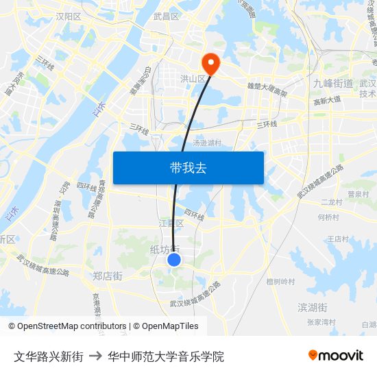 文华路兴新街 to 华中师范大学音乐学院 map