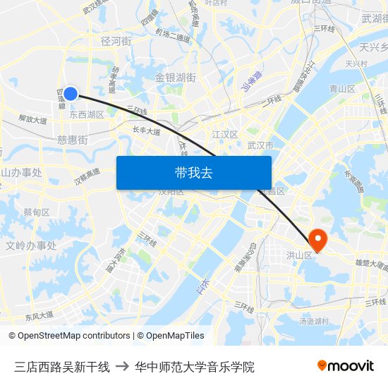 三店西路吴新干线 to 华中师范大学音乐学院 map
