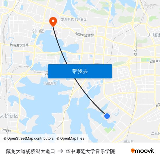 藏龙大道杨桥湖大道口 to 华中师范大学音乐学院 map