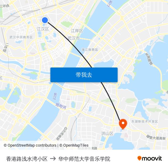 香港路浅水湾小区 to 华中师范大学音乐学院 map