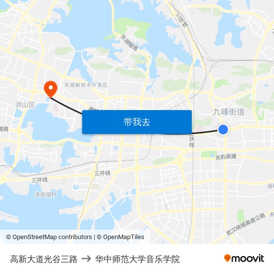 高新大道光谷三路 to 华中师范大学音乐学院 map