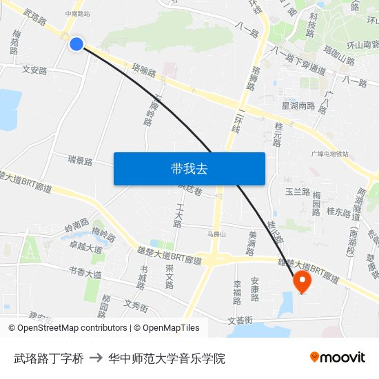 武珞路丁字桥 to 华中师范大学音乐学院 map