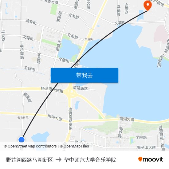 野芷湖西路马湖新区 to 华中师范大学音乐学院 map