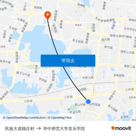 民族大道顾庄村 to 华中师范大学音乐学院 map