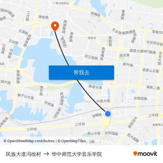 民族大道冯徐村 to 华中师范大学音乐学院 map