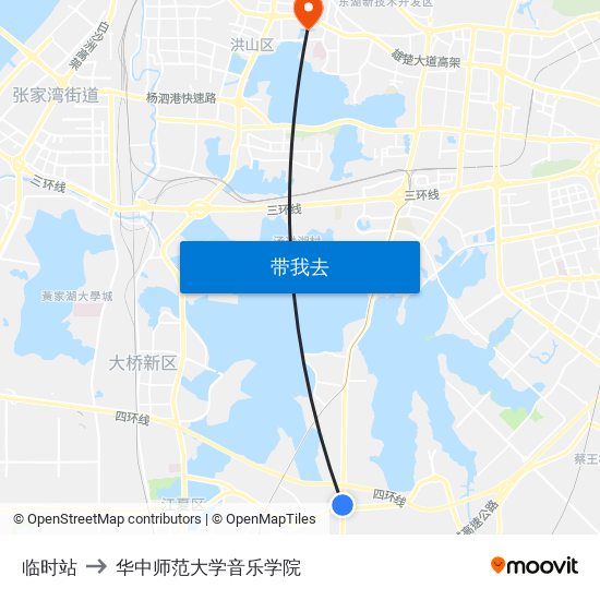 临时站 to 华中师范大学音乐学院 map