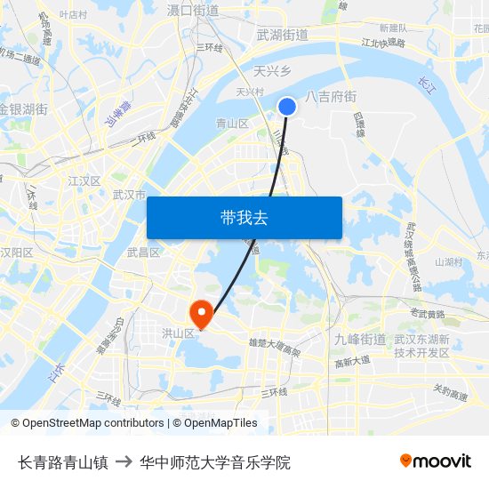 长青路青山镇 to 华中师范大学音乐学院 map