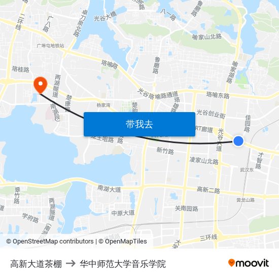 高新大道茶棚 to 华中师范大学音乐学院 map