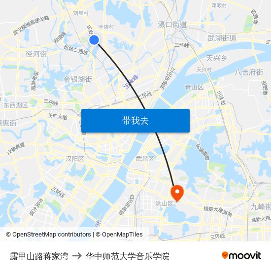 露甲山路蒋家湾 to 华中师范大学音乐学院 map