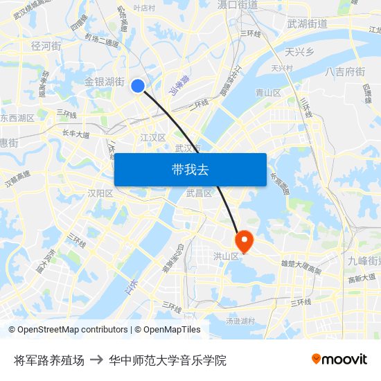 将军路养殖场 to 华中师范大学音乐学院 map