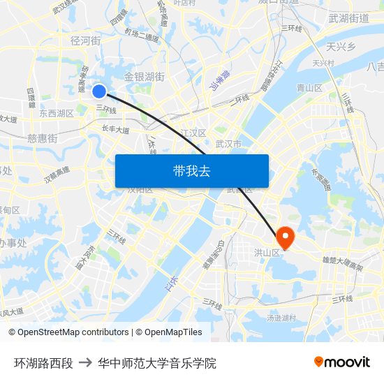 环湖路西段 to 华中师范大学音乐学院 map