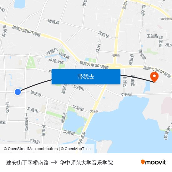 建安街丁字桥南路 to 华中师范大学音乐学院 map