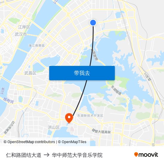 仁和路团结大道 to 华中师范大学音乐学院 map