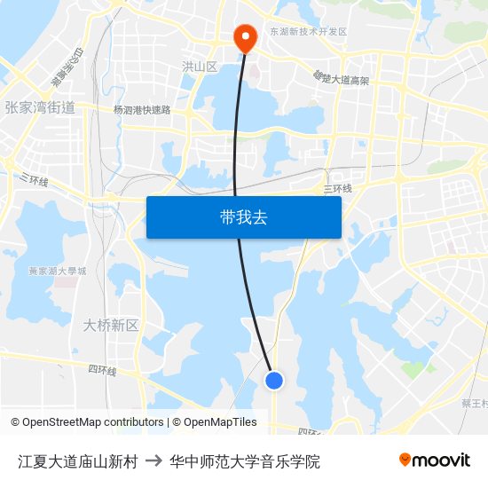 江夏大道庙山新村 to 华中师范大学音乐学院 map