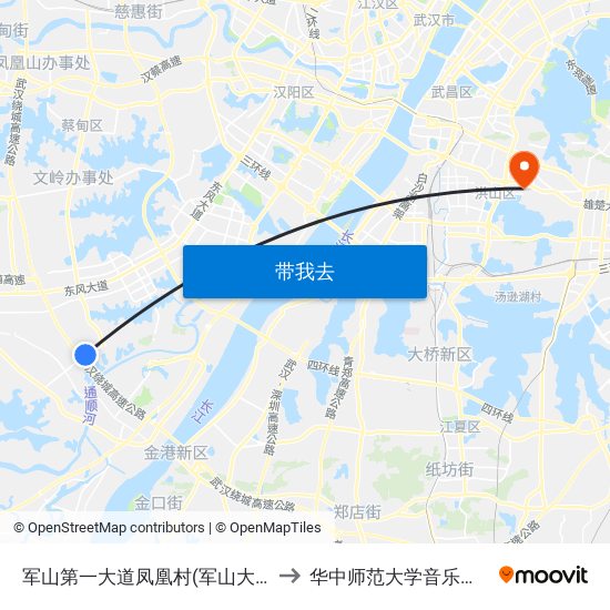 军山第一大道凤凰村(军山大道) to 华中师范大学音乐学院 map