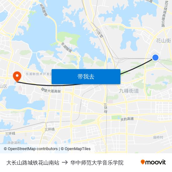 大长山路城铁花山南站 to 华中师范大学音乐学院 map