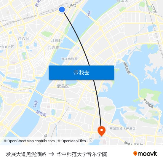 发展大道黑泥湖路 to 华中师范大学音乐学院 map