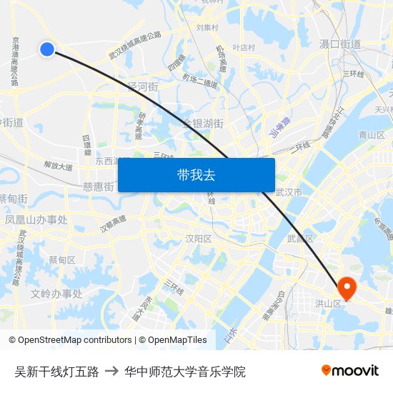 吴新干线灯五路 to 华中师范大学音乐学院 map