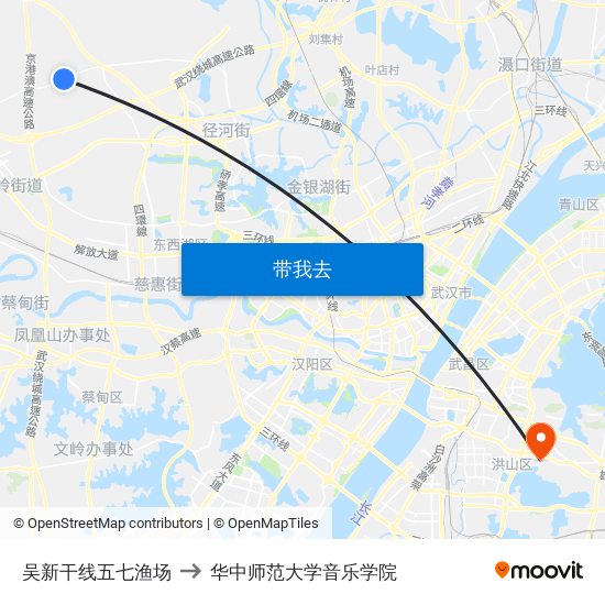 吴新干线五七渔场 to 华中师范大学音乐学院 map