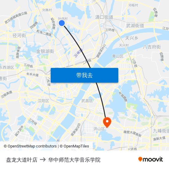 盘龙大道叶店 to 华中师范大学音乐学院 map