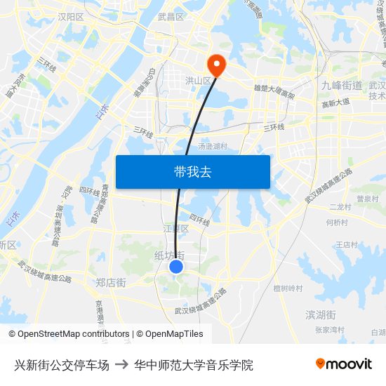 兴新街公交停车场 to 华中师范大学音乐学院 map