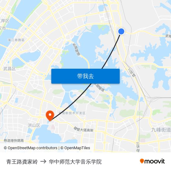 青王路龚家岭 to 华中师范大学音乐学院 map