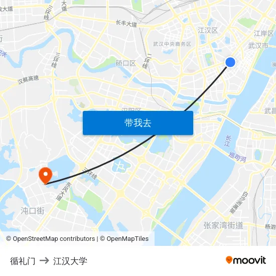 循礼门 to 江汉大学 map