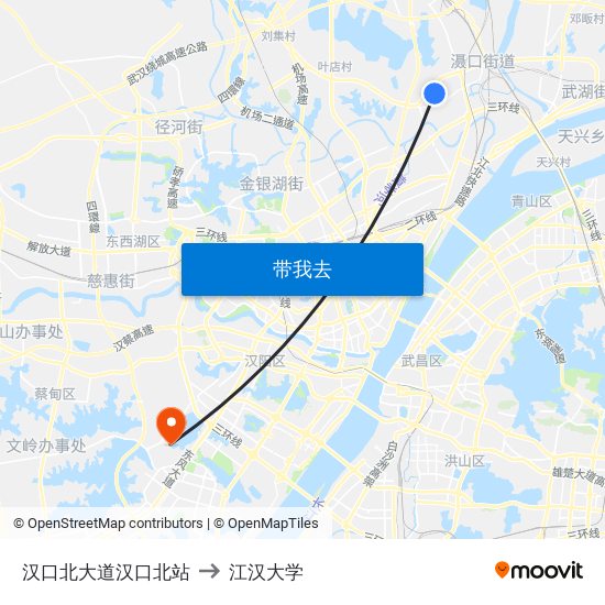 汉口北大道汉口北站 to 江汉大学 map