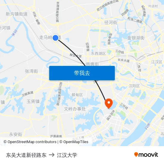 东吴大道新径路东 to 江汉大学 map