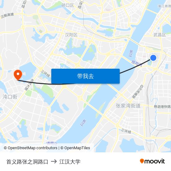 首义路张之洞路口 to 江汉大学 map