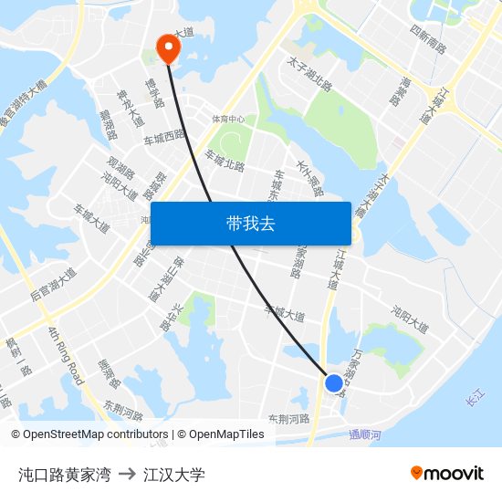 沌口路黄家湾 to 江汉大学 map