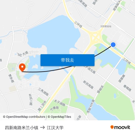 四新南路米兰小镇 to 江汉大学 map