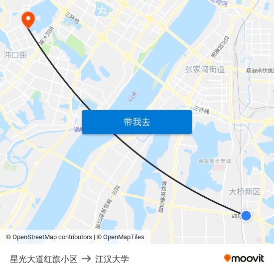 星光大道红旗小区 to 江汉大学 map