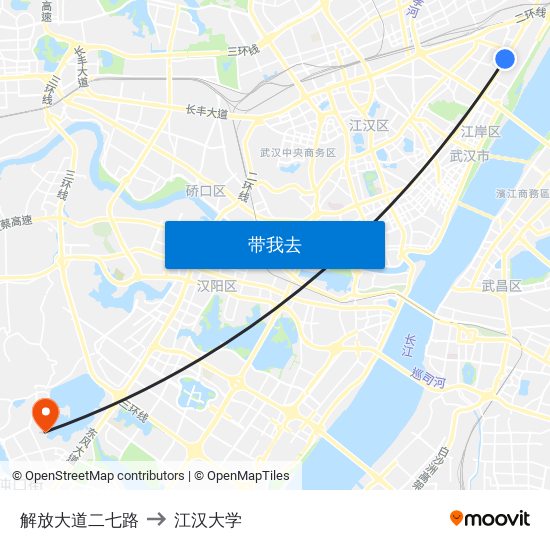 解放大道二七路 to 江汉大学 map