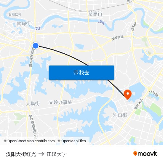 汉阳大街红光 to 江汉大学 map