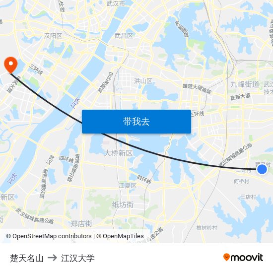 楚天名山 to 江汉大学 map