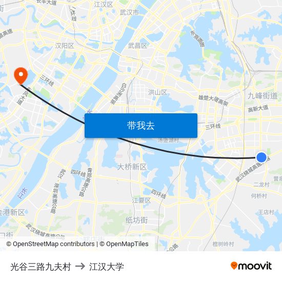 光谷三路九夫村 to 江汉大学 map