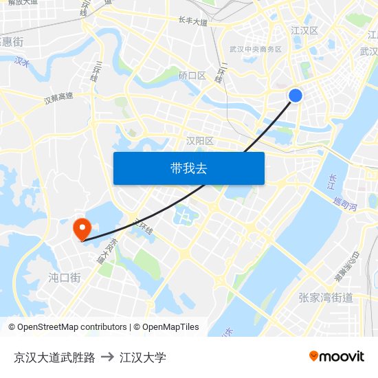 京汉大道武胜路 to 江汉大学 map