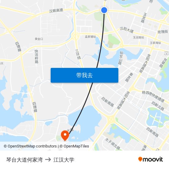 琴台大道何家湾 to 江汉大学 map