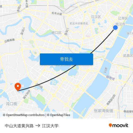 中山大道黄兴路 to 江汉大学 map