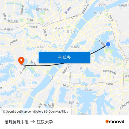 落雁路雁中咀 to 江汉大学 map