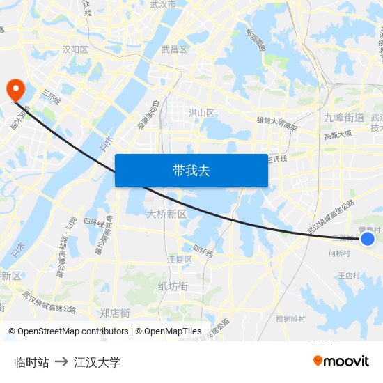 临时站 to 江汉大学 map
