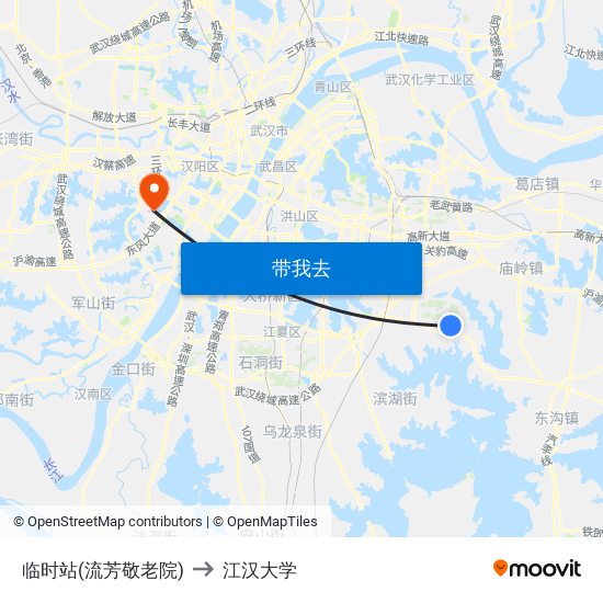 临时站(流芳敬老院) to 江汉大学 map